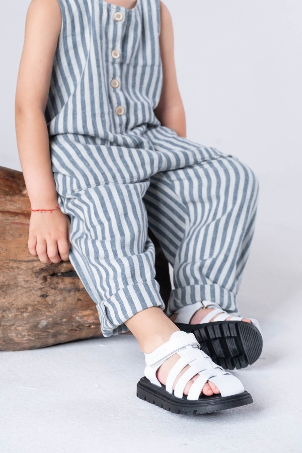 Deby Hakiki Deri Çocuk Beyaz Sandalet