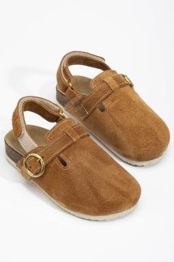 Sabo Gerçek Süet Deri Mantar Taban Çocuk Sandalet Taba