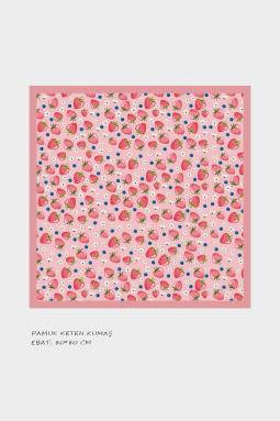 Kız Çocuk Pembe Çilek Temalı Pamuklu Çocuk Eşarp 80*80cm