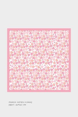 Kız Çocuk Pembe Kalp Temalı Pamuklu Çocuk Eşarp 80*80cm
