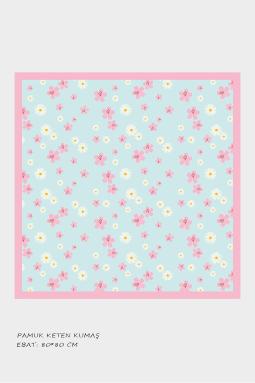 Kız Çocuk Pudra Çiçekli Pamuklu Çocuk Eşarp 80*80cm