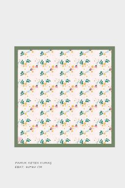 Kız Çocuk Yeşil Çiçek Temalı Pamuklu Çocuk Eşarp 80*80cm