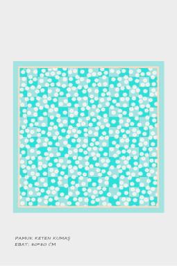 Kız Çocuk Yeşil Papatya Temalı Pamuklu Çocuk Eşarp 80*80cm