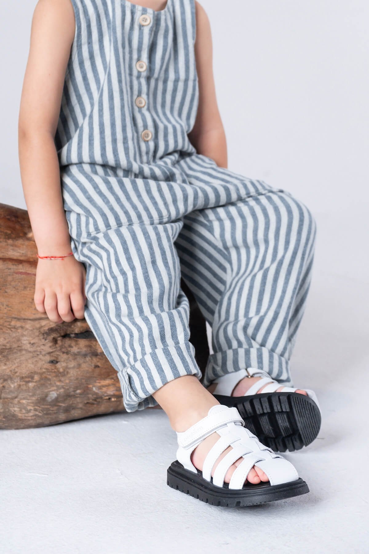 Deby Hakiki Deri Çocuk Beyaz Sandalet