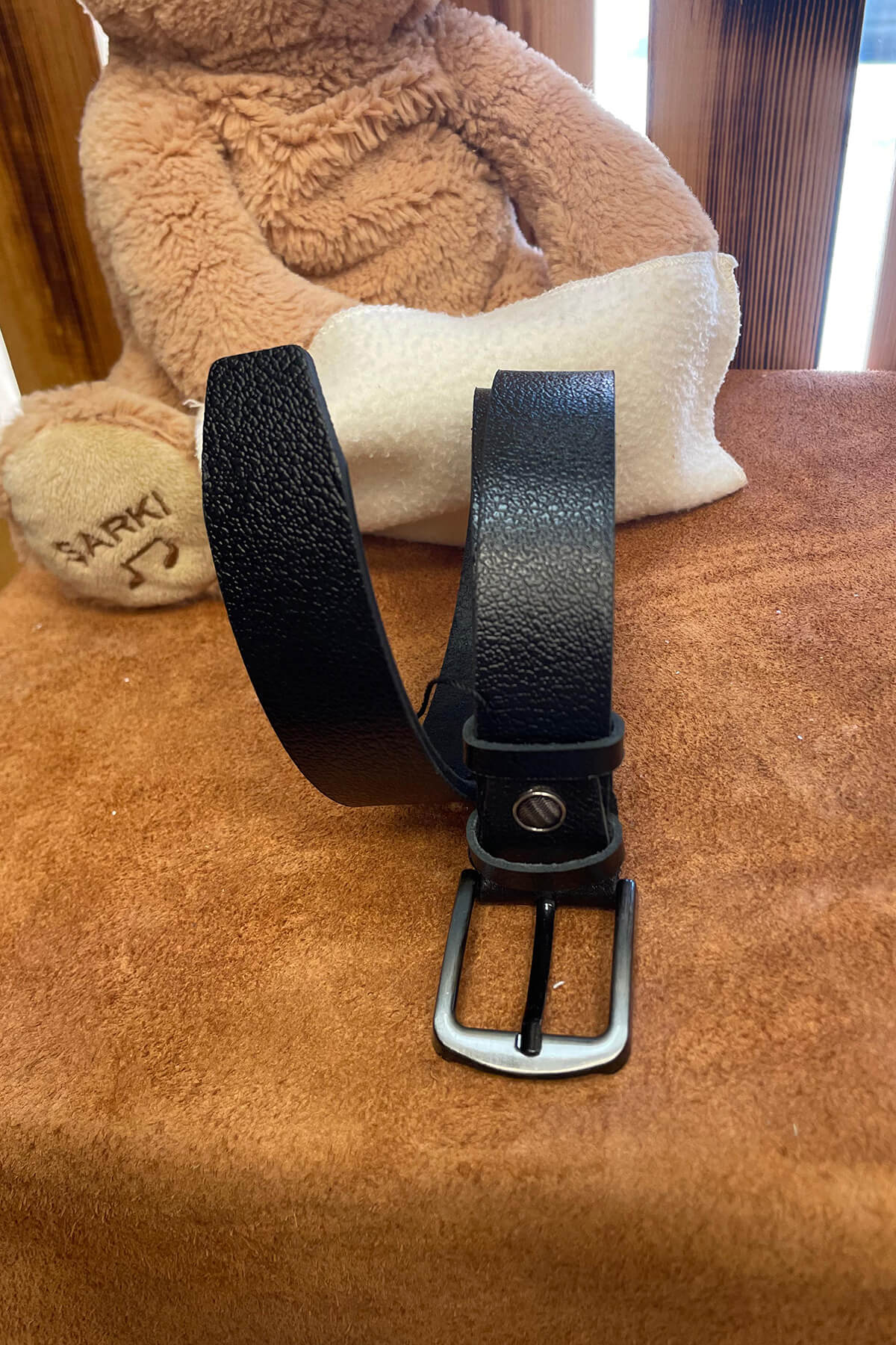 Hakiki Deri Çocuk Kemeri Siyah Tek Katlı Manda Derisi